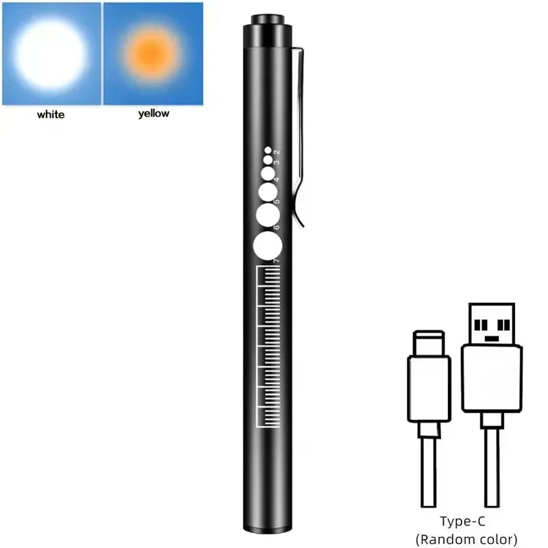 Mini Portable Penlight LED Flashlight Oral Pupil Medical Handy USB Rechargeable Stainless Steel Torch Light Outdoor Fishing Tool