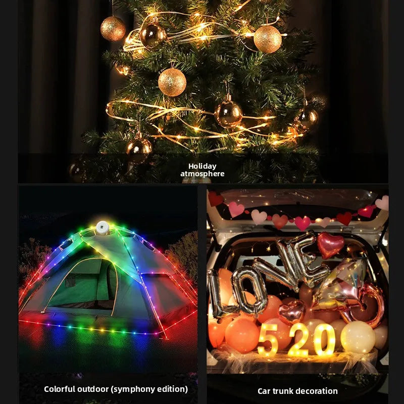 Rollable LED Garland Camping Light with Retractable LED String Lights Colorful Festive Atmosphere Party Tent Lighting Current