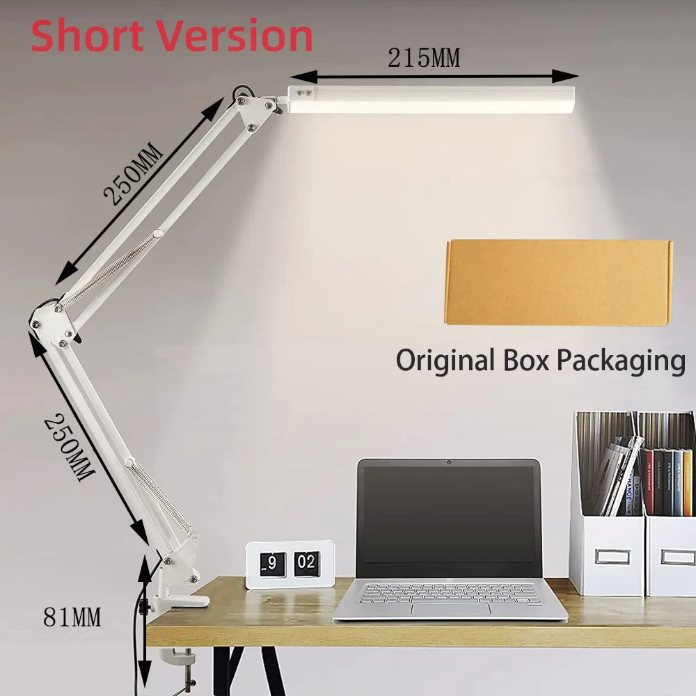 10W LED Desk Lamp with Clamp Adjustable Swing Arm Dimmable Table Light 3 Color Modes 10 Brightness Levels Eye-Caring USB Reading