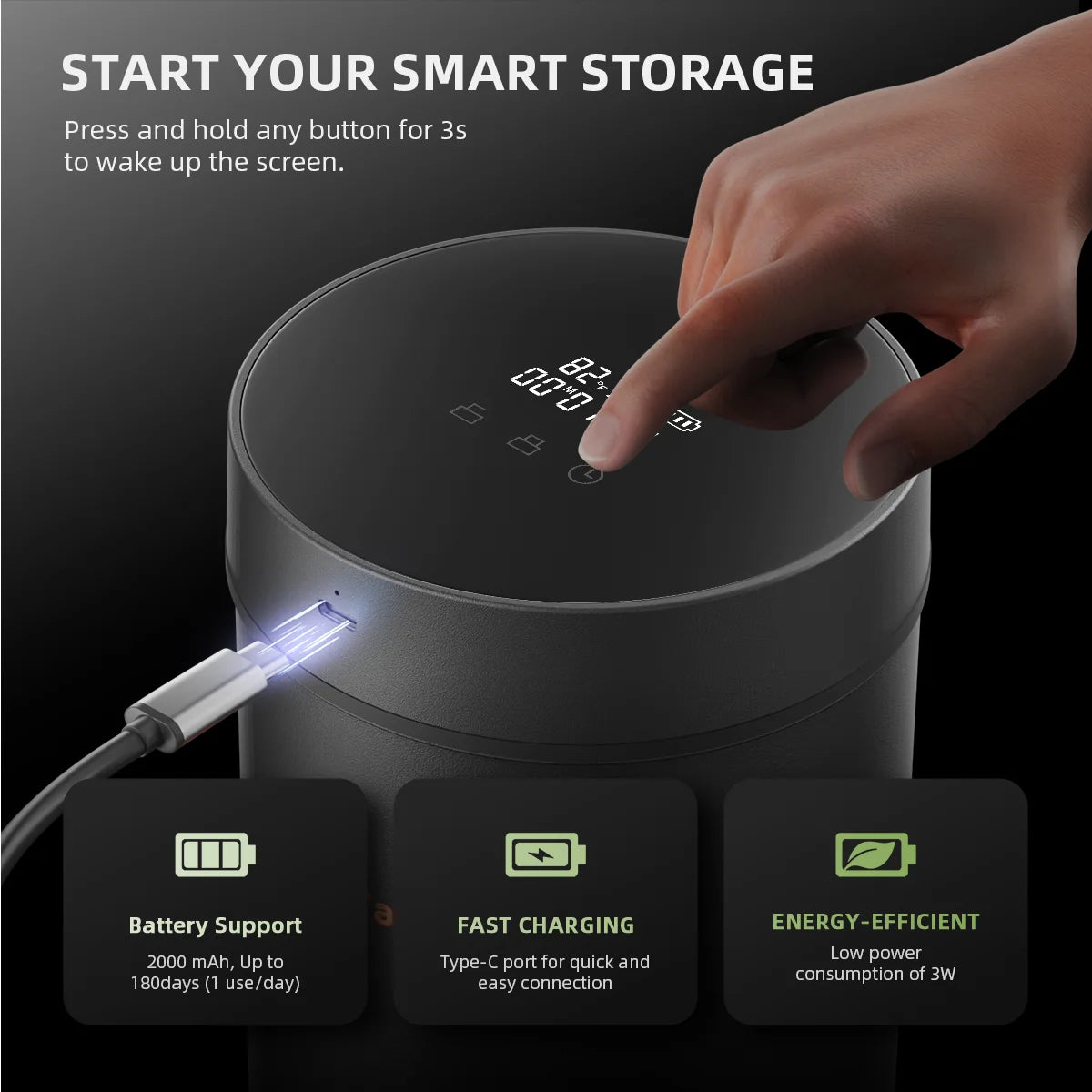 Spider Farmer 2L Smart Vacuum Sealing Jar Airtight Intelligent Control Lid-Spices, Herbs, Coffee Beans Preservation Container