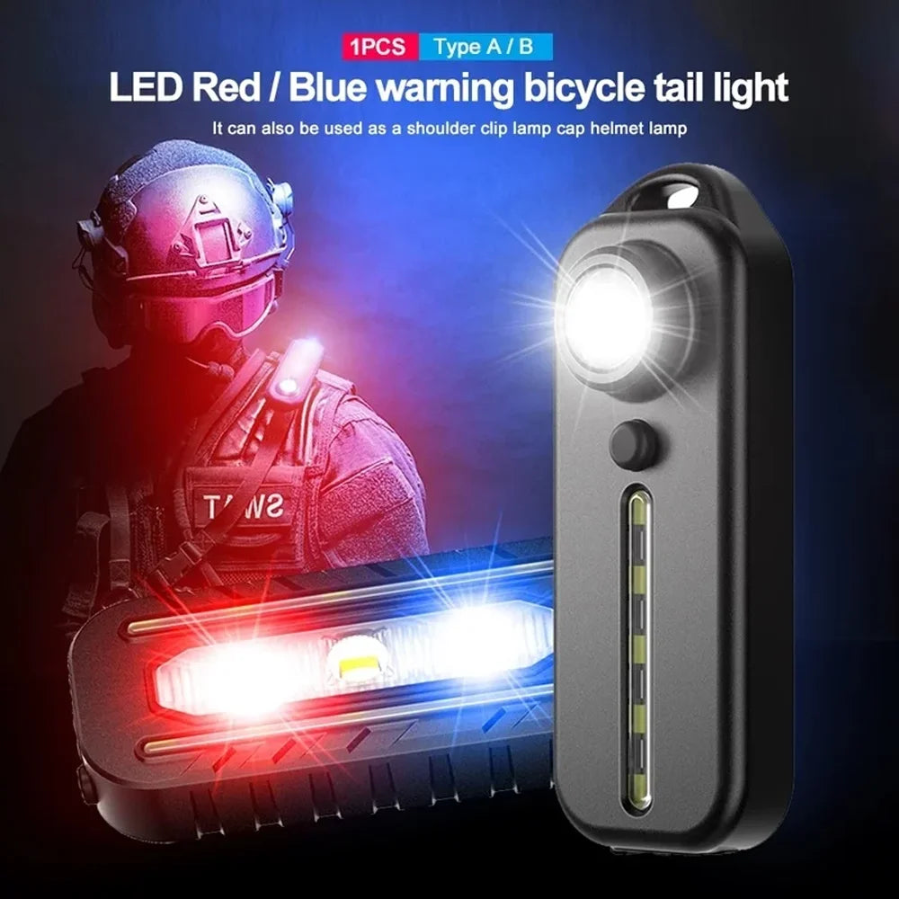 New Rechargeable Shoulder Worklight LED Red Blue Flashlight Vest with Clamp USB Charging Lantern Flashlight Running Outdoor