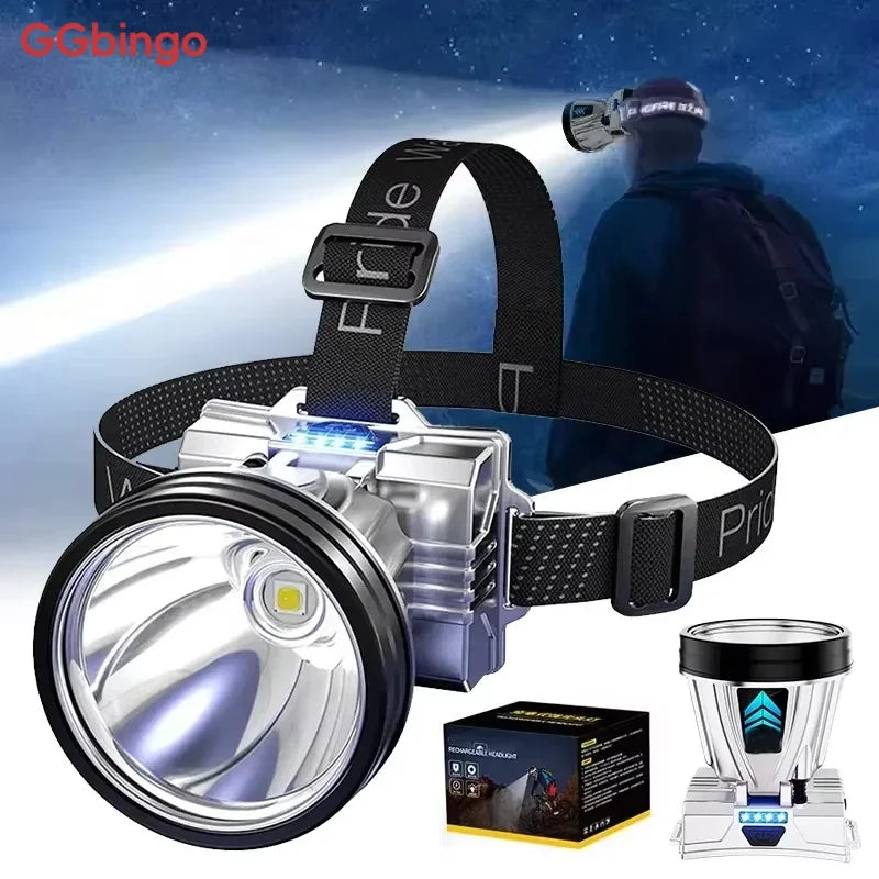GGbingo 10000mAh Rechargeable Headlamp Super Bright High Power Waterproof Emergency Fishing Camping Lantern Head Flashlight