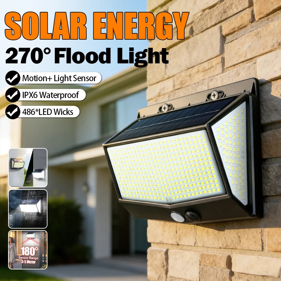 100/468 LED Porch Light Outdoor Waterproof Lamp 3 Mode PIR Solar Wall Light Auto Adjust Brightness Motion Sensor for Garden