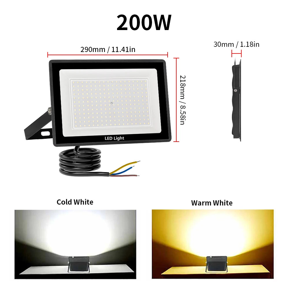 LED Flood Light 30W 50W 100W 200W 300W LED Spotlight Outdoor IP67 Waterproof LED Projector Garden Square Street Light