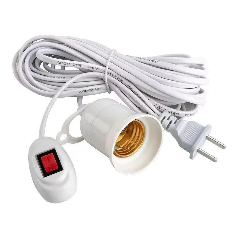 5/10m Lamp Bases Universal With Switch Led Bulb Socket Adapter E27 Screw Lamp Holder Accessories Tools Two Plugs Suspension