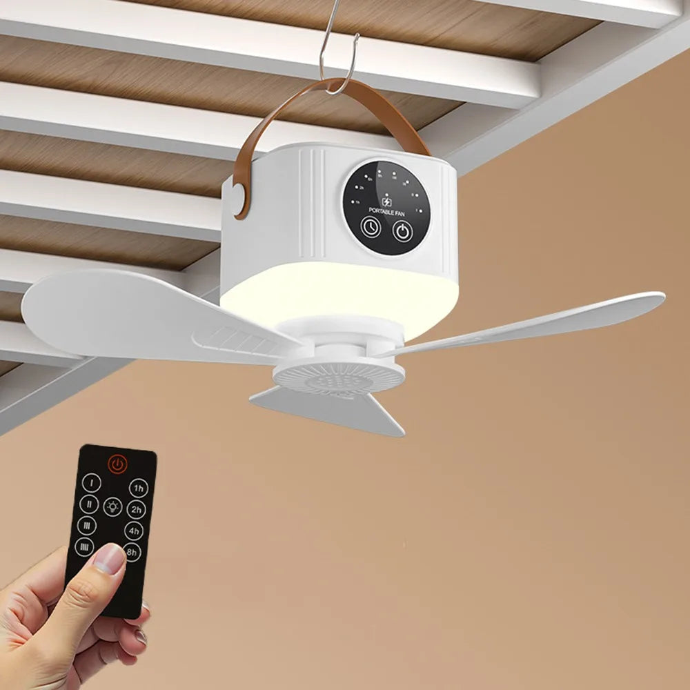 New Wireless Portable Rechargeable Ceiling Fan for Student Dormitories, Small Portable Outdoor Camping, USB Plug-In Style Fan