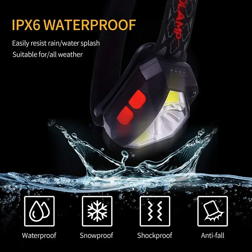 1200 Lumen Bright Headlamp Flashlight LED Rechargeable Headlight Red Light Waterproof Motion Sensor Head Lamp Fishing Head Light
