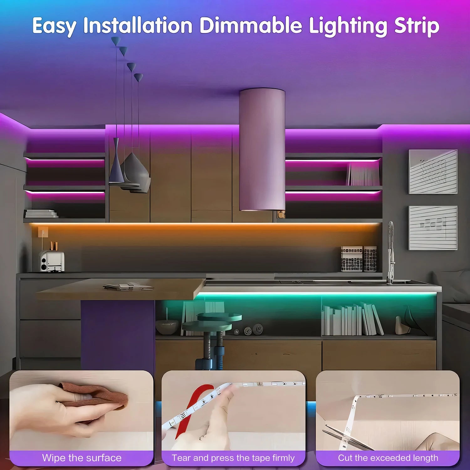 25/50/100/130/200FT RGB LED Smart Light Strip, App & 24-Key Remote Control, Music Sync, 24V, Multiple Modes for Living Room Bedroom Courtyard Party Halloween Christmas Decor