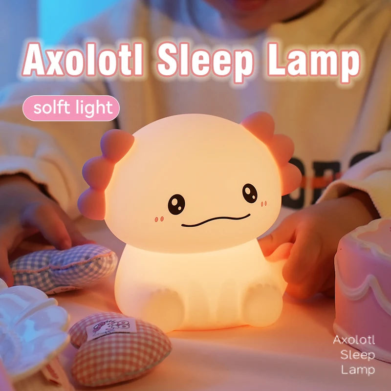 New salamander night light, cute and soft silicone lamp, Axolotl USB charging, bedroom desk ornament, holiday birthday gift