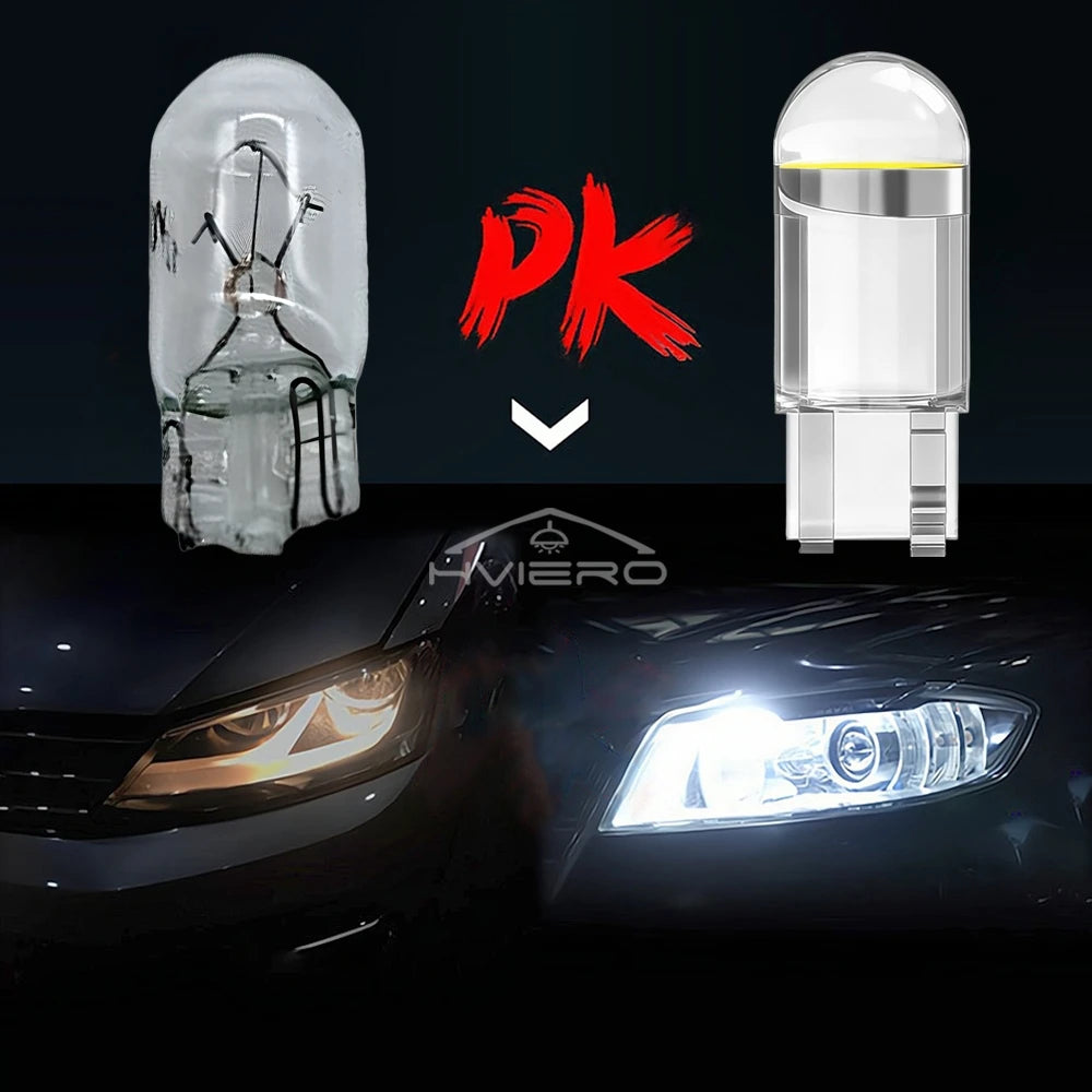 10Pcs Glass Cob LED Car Bulbs W5W 194 T10 Wedge License Plate Lamp Dome Light White Auto Interior Reading Running Parking Backup