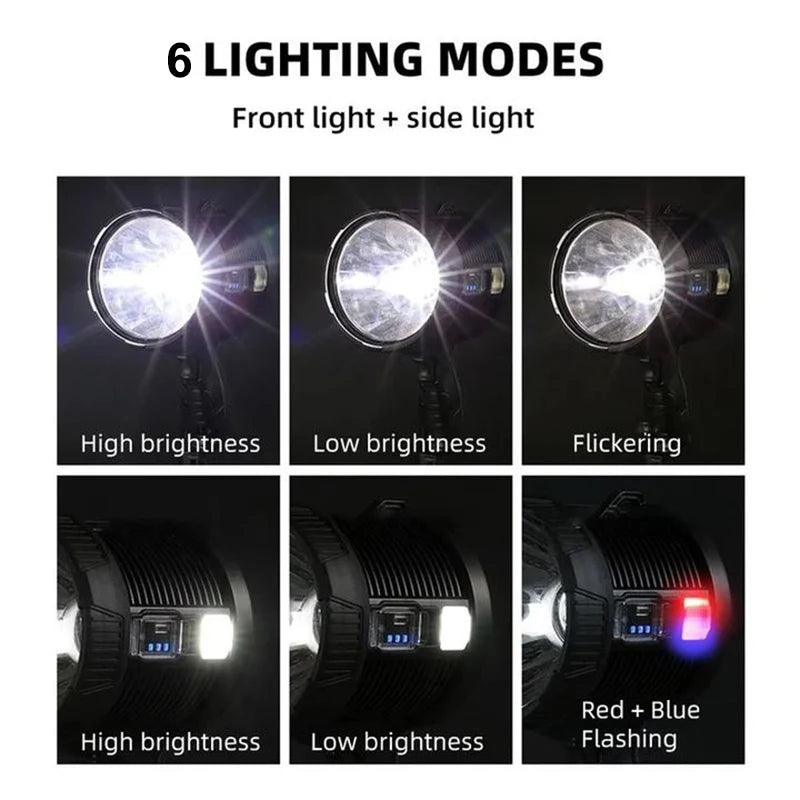 900000LM Rechargeable Led Spotlight Waterproof Handheld Large Flashlight Most Powerful Outdoor Solar Spotlights Searchlight