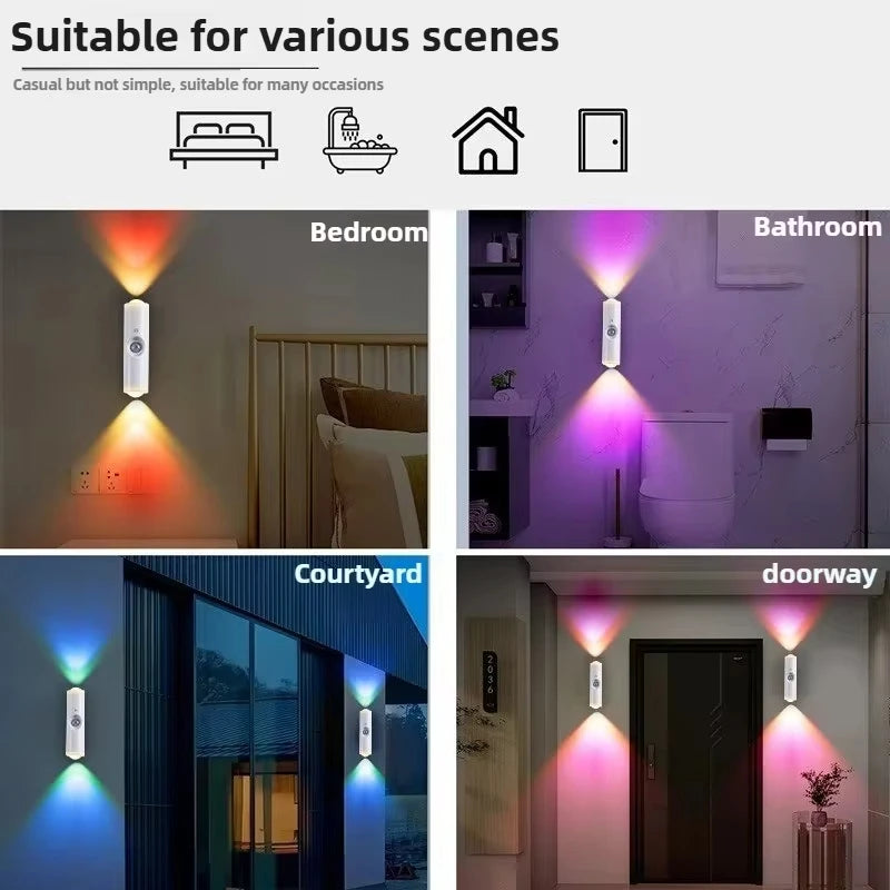 RGB LED Night Lights Double-head Sunset Light Motion Sensor Under Cabinet Lamp USB Charging Magnetic Bedroom Atmosphere Lighting
