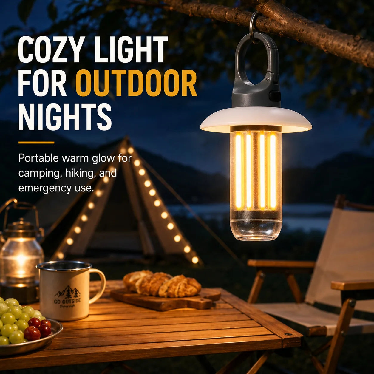 LED Rechargeable Flashlight Camping Lantern 5 Modes Super Bright Portable Hanging Tent Lamp Waterproof Hiking Fishing Outdoor