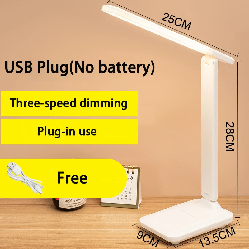 6000mAh LED Table Lamp USB Chargeable/Plug in Stepless Dimmable Desk Lamp Touch Foldable Eye Protection Reading Night Light