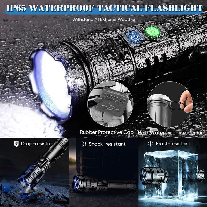 Powerful Aluminum Alloy LED Flashlight Usb Rechargeable Torch Lighting Zoomable Waterproof Flashlight With 26650 Battery