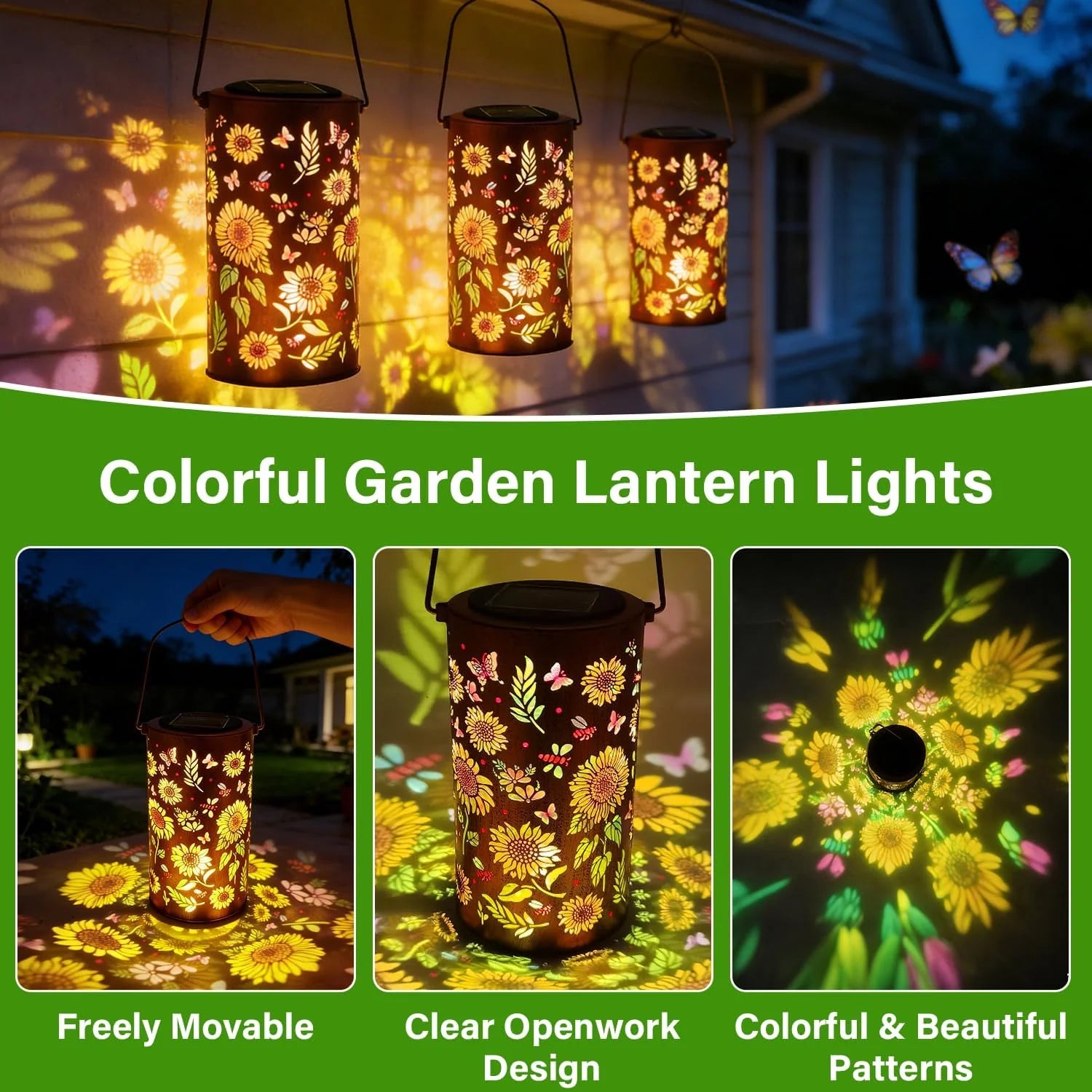 RGB Colorful Sunflower Solar Lights Outdoor Waterproof Portable Lantern Sunflower Projection Lamp for Garden Porch Lawn Decor