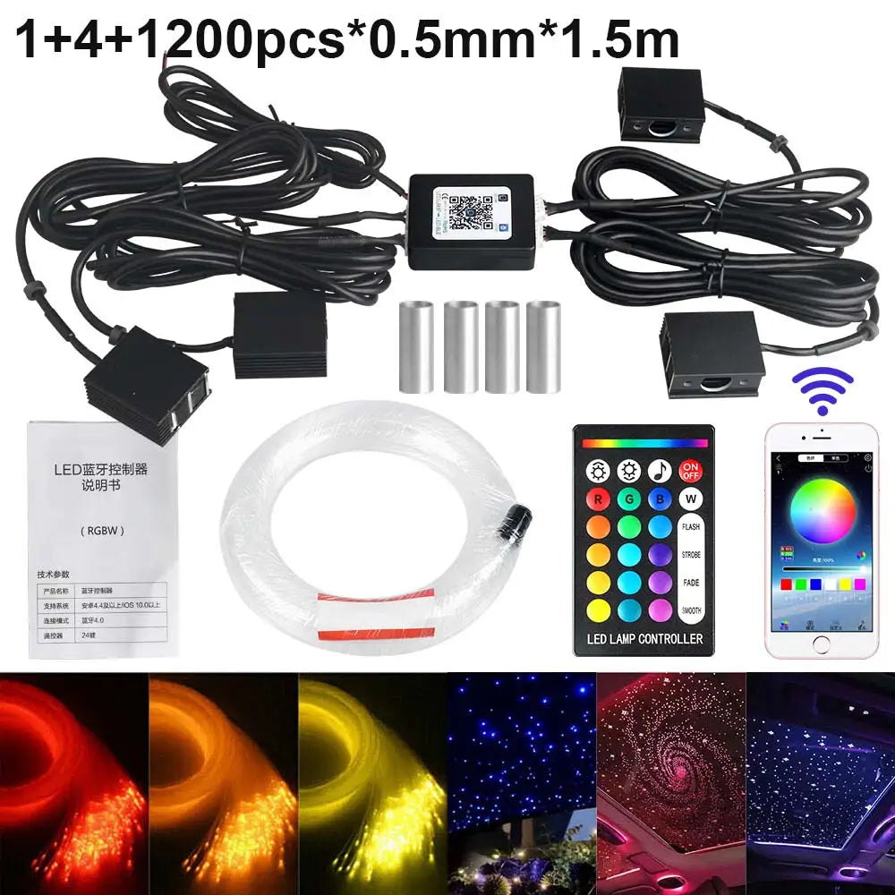 1/2/4 Split Fiber Optic Light Starry Sky Lamp APP Music Remote Control Car Roof Star Light Ceiling for Car Home