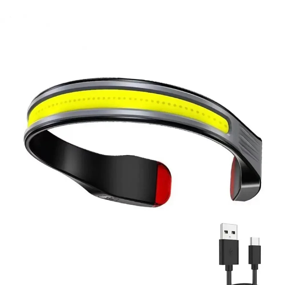 COB Headlight Rechargeable 3Lighting Modes Floodlight with Tail Red Light Wide Angle Lighting for Outdoor Running Work Headlight