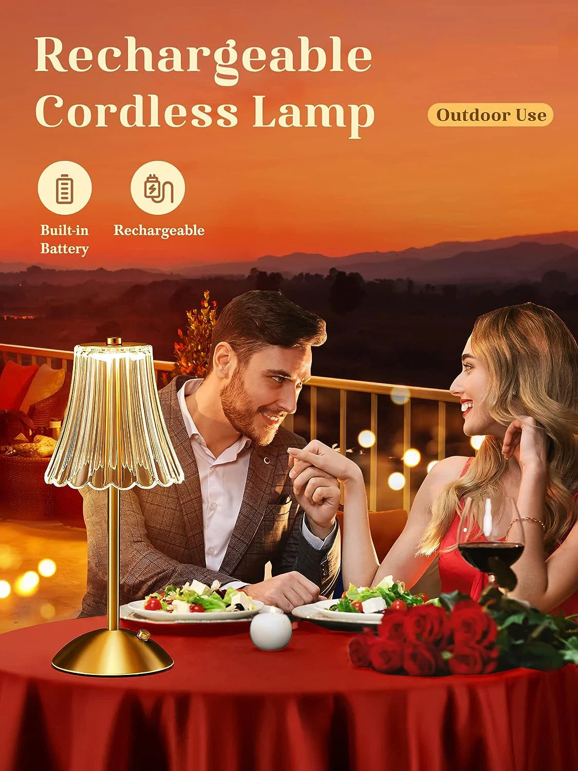 Table Lamp LED Touch Sensor Desktop Night Light Rechargeable Wireless Reading Lamp for Restaurant Hotel Bar Bedroom Decor Light