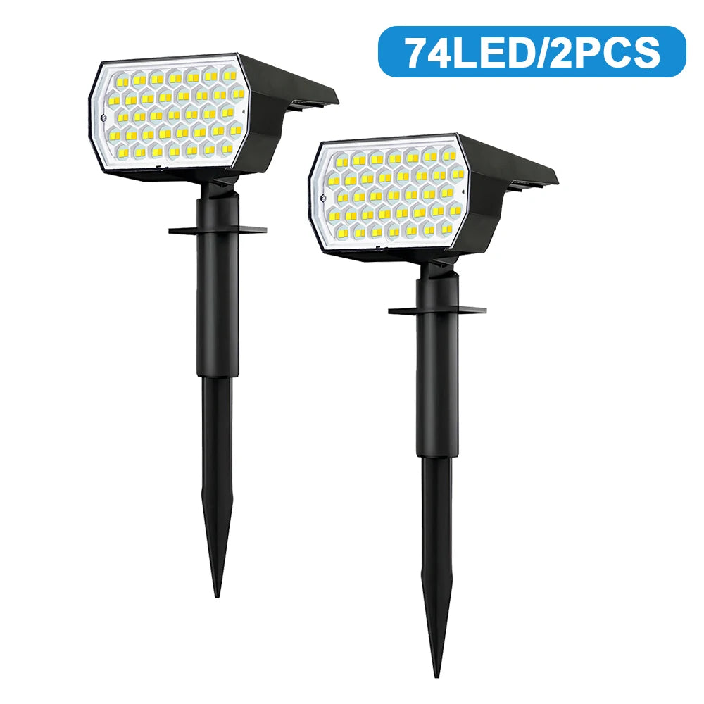 1-6PCS 74LED Tricolor Solar Spot Lights Super Bright Waterproof IP65 Solar Powered Garden Lighting For Outside Landscape