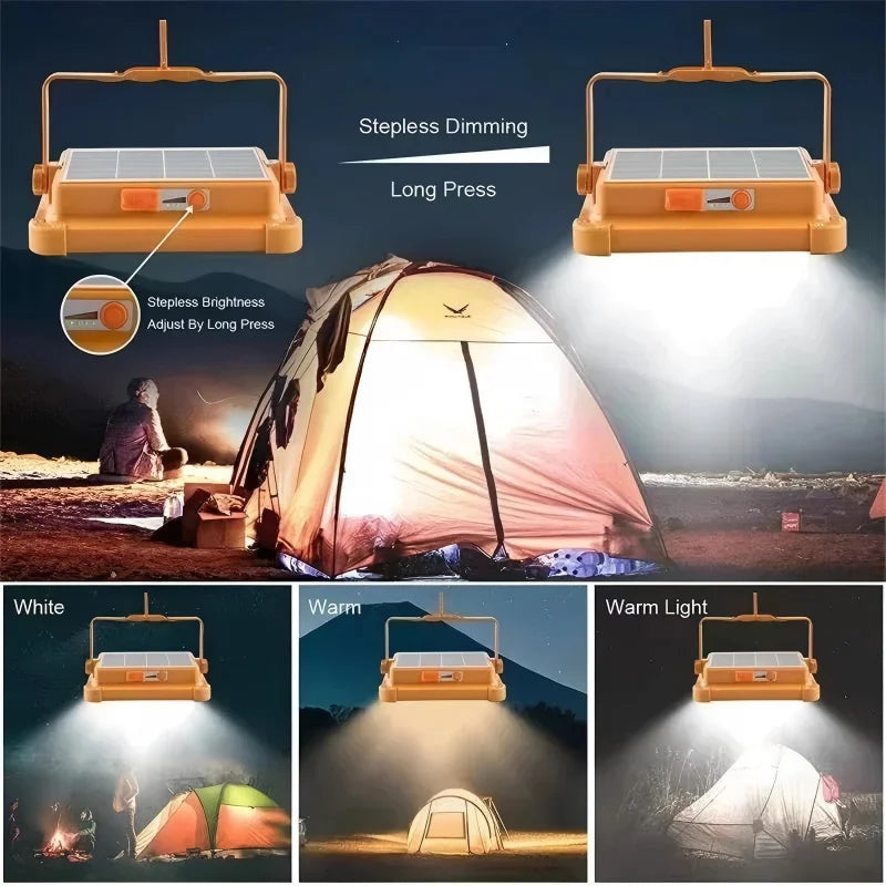 Solar Flood Light Power Bank IP66 Waterproof USB Rechargeable Camping Tent Lamp for Outdoor Emergency