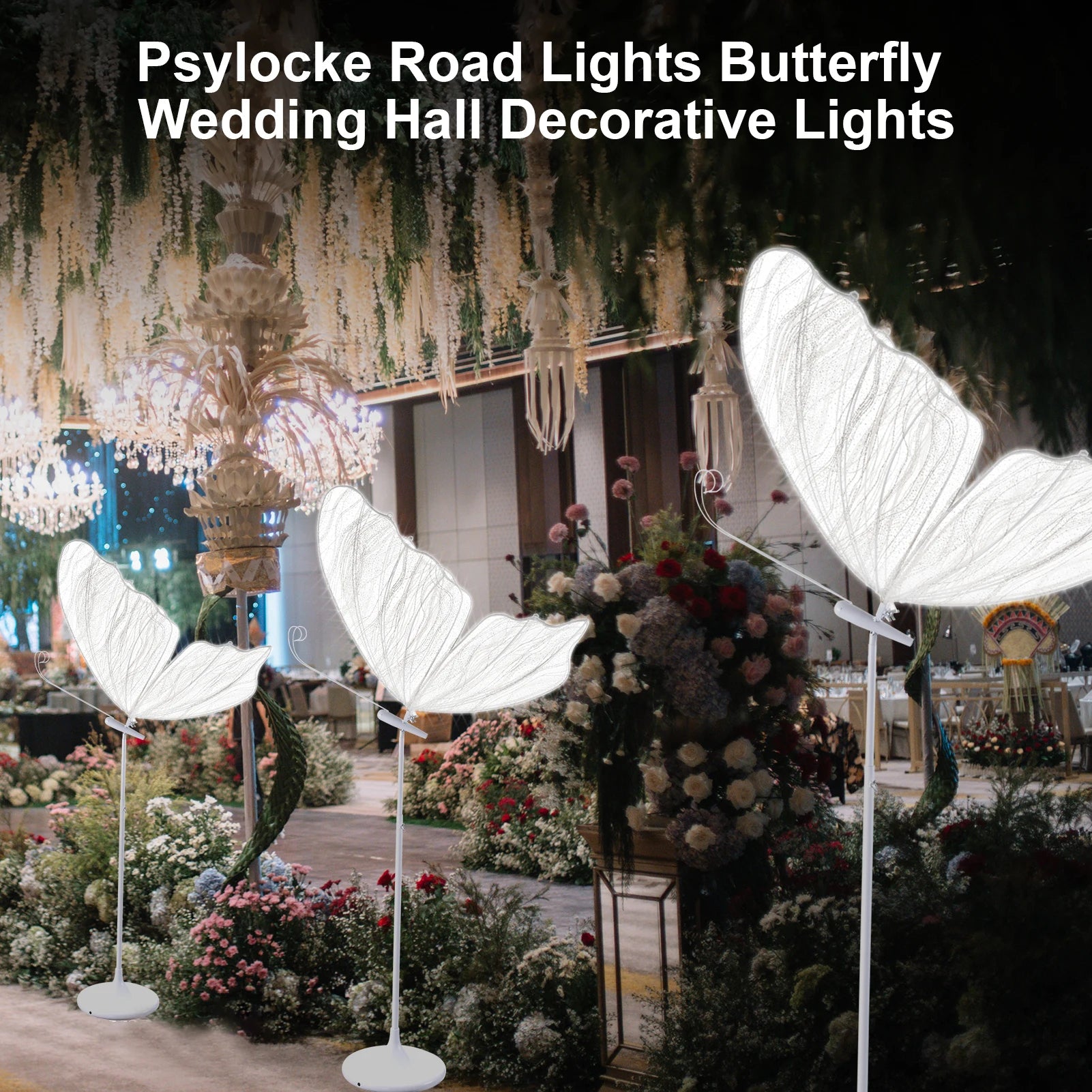 2Pack 55.1-70.8 Inches (Adjustable) Butterfly Floor Lamp, Wedding LED Floor Lamps - Wedding Romantic Hanging Decoration Lights Fixture, Butterfly Ceiling Light for Wedding, Party, Christmas, Adjustable Height Creative Props
