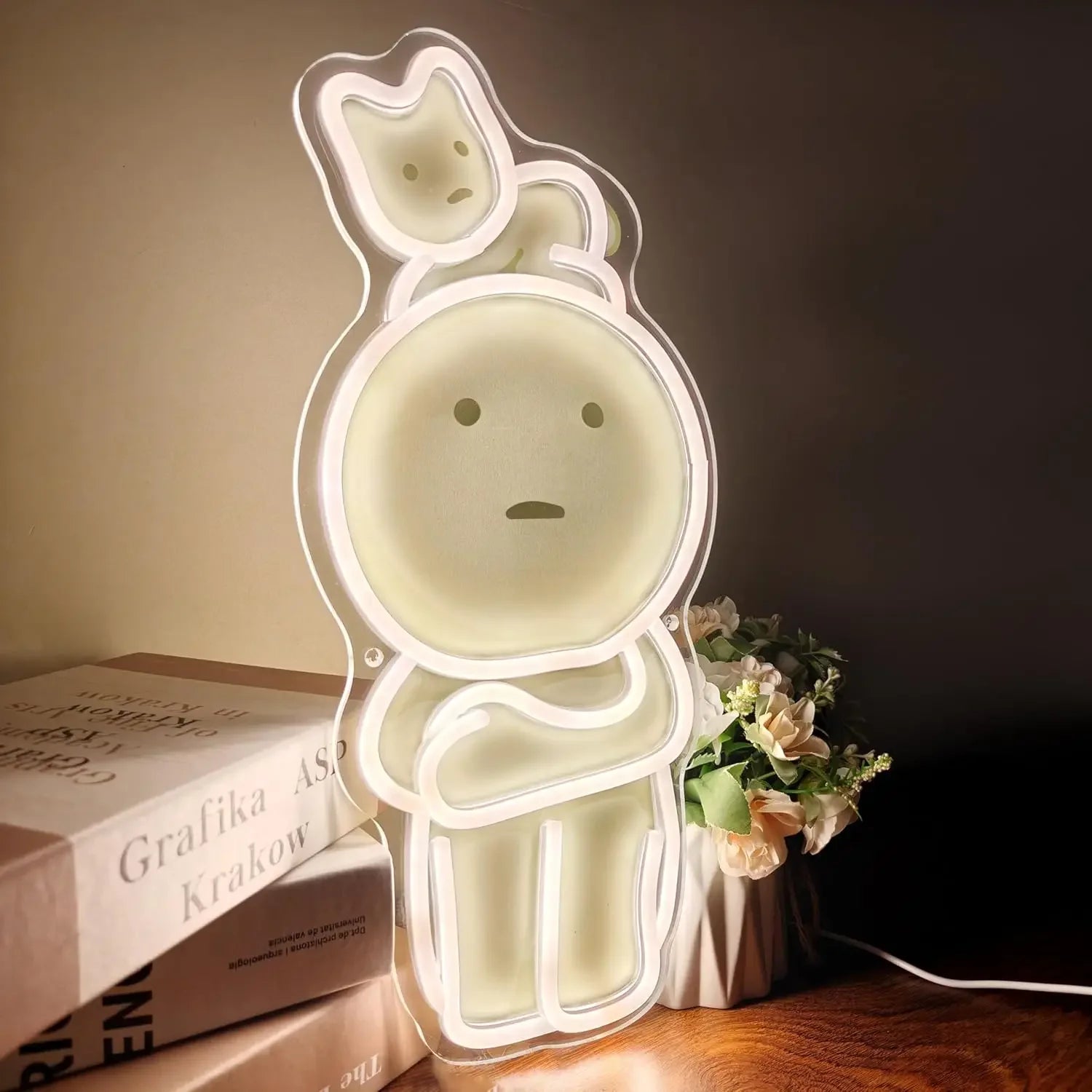 Cute Cat on Head LED Neon Light for Bedroom Desk Bookshelf Decor Symbolizes Companionship Glow Gift for Cat Lovers Home Wall Art