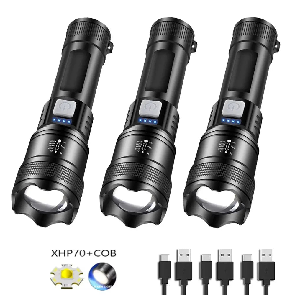USB Charging Camping Fishing Emergency Zoom Lantern High Strong Power Led Flashlights Tactical Torch with Display Light