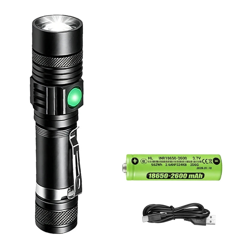 30W  High Bright LED Flashlight High Power Type C Rechargeable Zoom Torch Camping Outdoor Hunting Fishing Walking Lighting Lamp