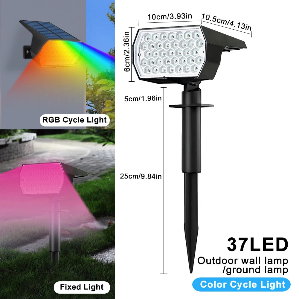 RGB Solar Spotlight Outdoor 37/20LED Solar Landscape Spot Powered Wall Lights Waterproof Color Change Garden Patio Walkway Decor