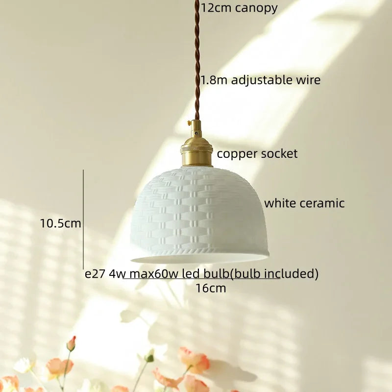 IWHD Home Decor LED Pendant Light Fixtures Bedroom Hallway Living Room Nordic Modern Leaf Ceramic Copper Socket Hang Lamp Lampen