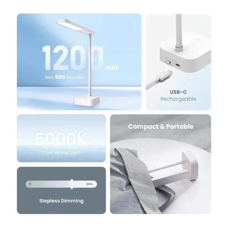 Yeelight Rechargeable Desk Lamp Book Lamp Sleep Assist Light Cool White Light Eye Protection 360° Twistable USB-C Charging