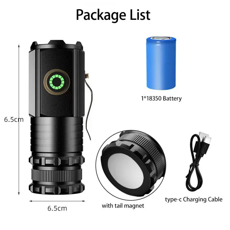 Flashlight Rechargeable EDC Torch Waterproof Hiking Camping Portable Flashlight 16340Battery with Pen Clip Tail Magnet