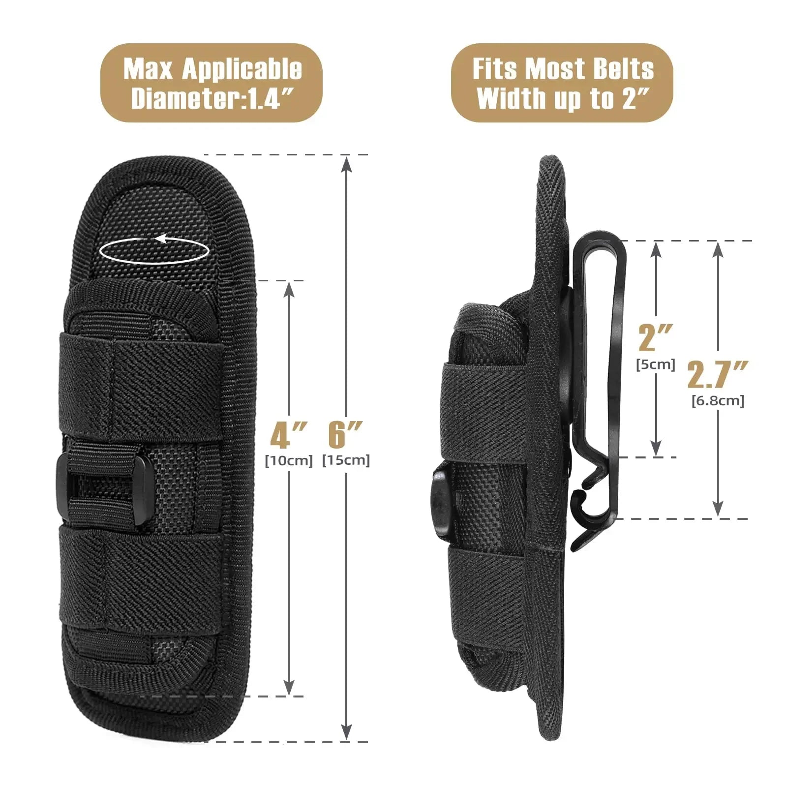 Tactical Flashlight Holster Belt Torch Bag Durable Hunting Lighting Accessory Survival Kits 360 Degree Holster Rotary Torch Case