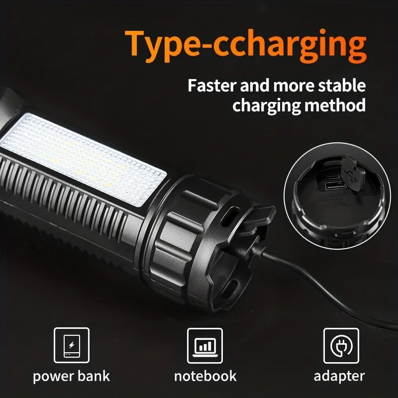 LED Flashlight Rechargeable Long-Beam Portable Outdoor Emergency Lighting With Long Battery Life, Suitable For Camping And Hiki
