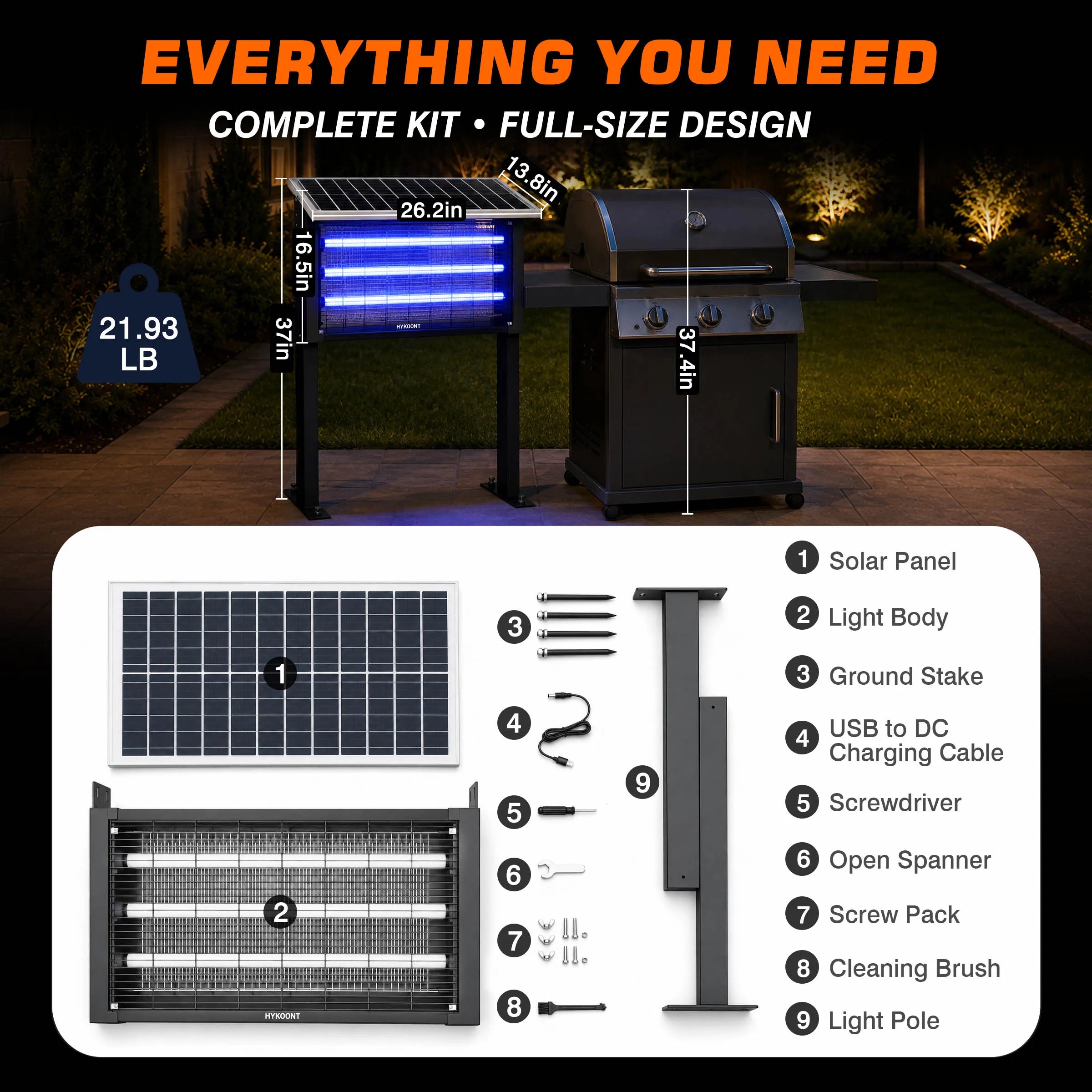 Solar Bug Zapper Light Outdoor, 18W/30W Solar Mosquito Killer Lamp, 3500V Electric Insect Trap, Dusk to Dawn Bug Zapper for Mosquitoes, Flies & Gnats