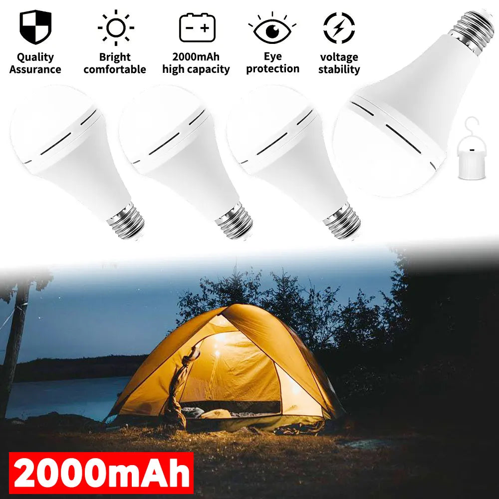4pcs 12W Rechargeable Emergency LED Bulbs with Battery Backup – E27 Base, 6500K Cool White Light, 800mAh Lithium Polymer Battery