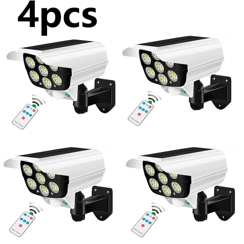 3 Modes Multi-angle Lighting Remote Control Solar Powered Simulation Monitoring Induction Wall Lamp with Red Light Warning