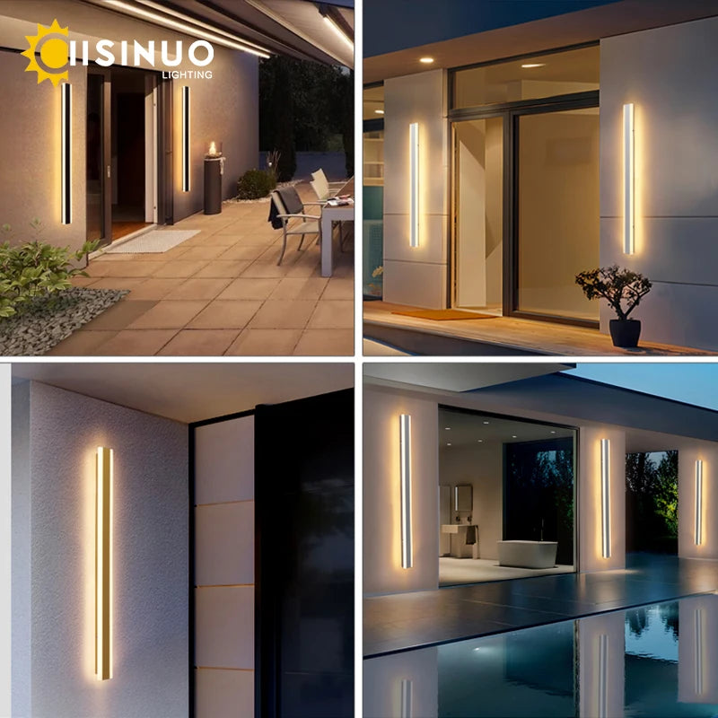 Outdoor Garage Porch Lighting LED Long Wall Sconces Brightness Garden Lamp Black Gold White Gray 85v 265v Villa Sconce Luminaire