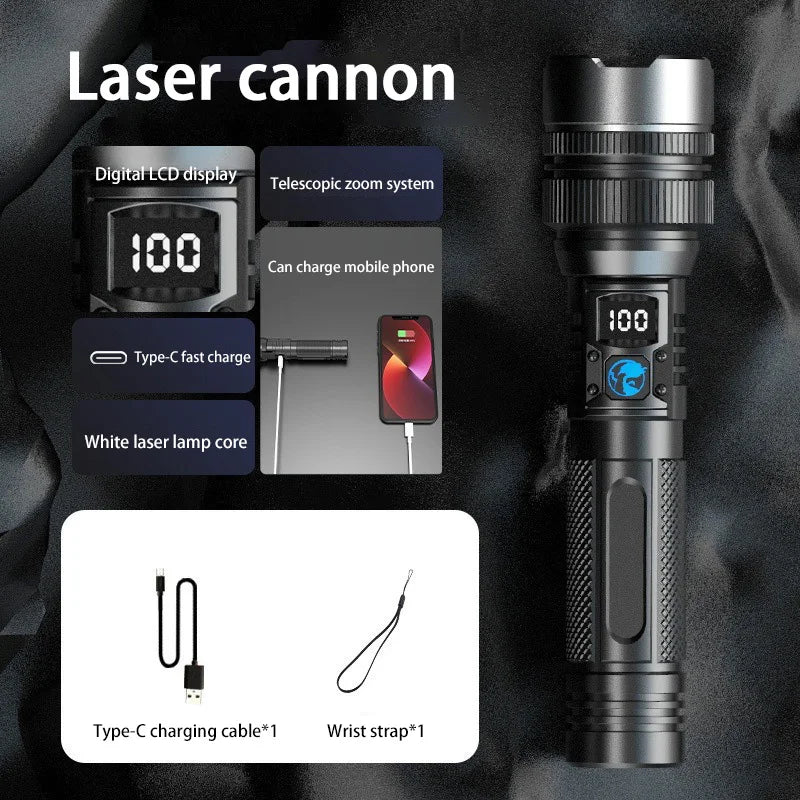 Super Bright LED Flashlight Rechargeable Zoomable Digital Display Tactical Light Waterproof Camping Outdoor Handheld Spotlight