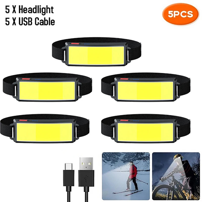 Powerful COB LED Headlamp Type-c Rechargeable Head Flashlight Built-in Battery Outdoor Fishing Camping Lantern Waterproof Torch