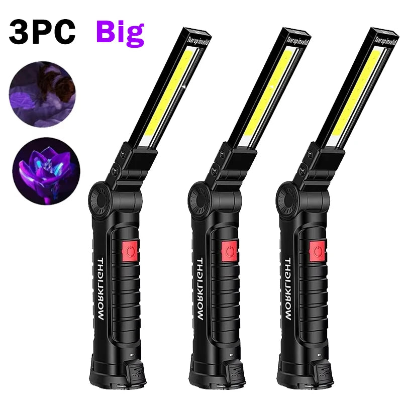 395nm Led UV Flashlight USB Rechargeable Foldable Lamp with Magnetic and Hook Pet Urine Detector Resin Curing Portable UV Light