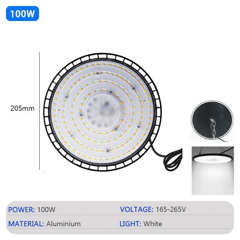 Super Bright 100/150/200W UFO LED High Bay Light Waterproof Commercial Industrial Market Warehouse Workshop Factory Garage Lamp