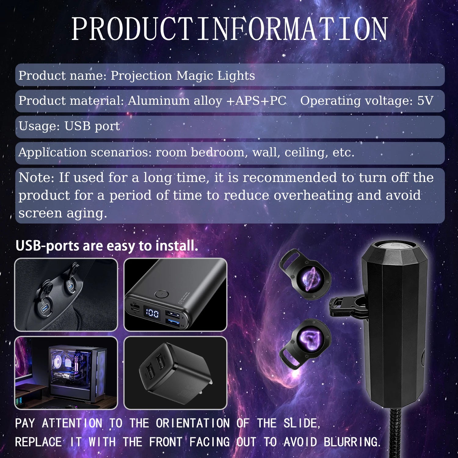 Seven Themed Projection Lights, Including Planet/Crescent Moon Patterns, for Use as Ambient Ceiling Lights.