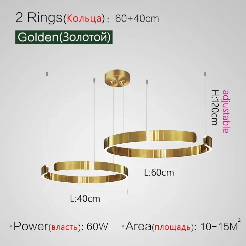 Modern Art Circle Rings Ceiling Chandeliers Hanging Pendant Led Lighting for Living Room Staircase Hotel Decor Suspension Lustre