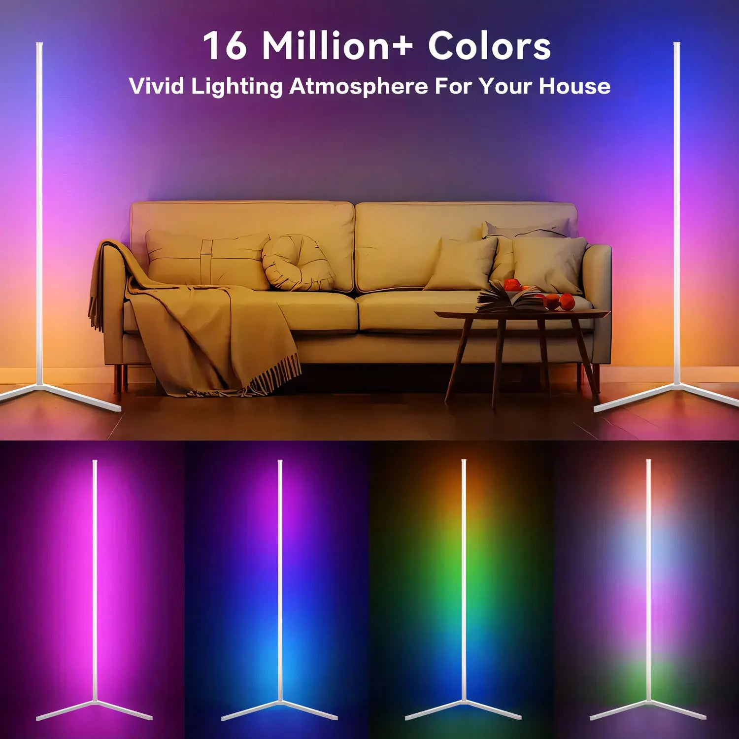White L-Shaped Floor Lamp, USB Floor Light, Bluetooth APP & Remote Control Standing Lamp, Modern Floor Lamp for Living Room Bedroom Office
