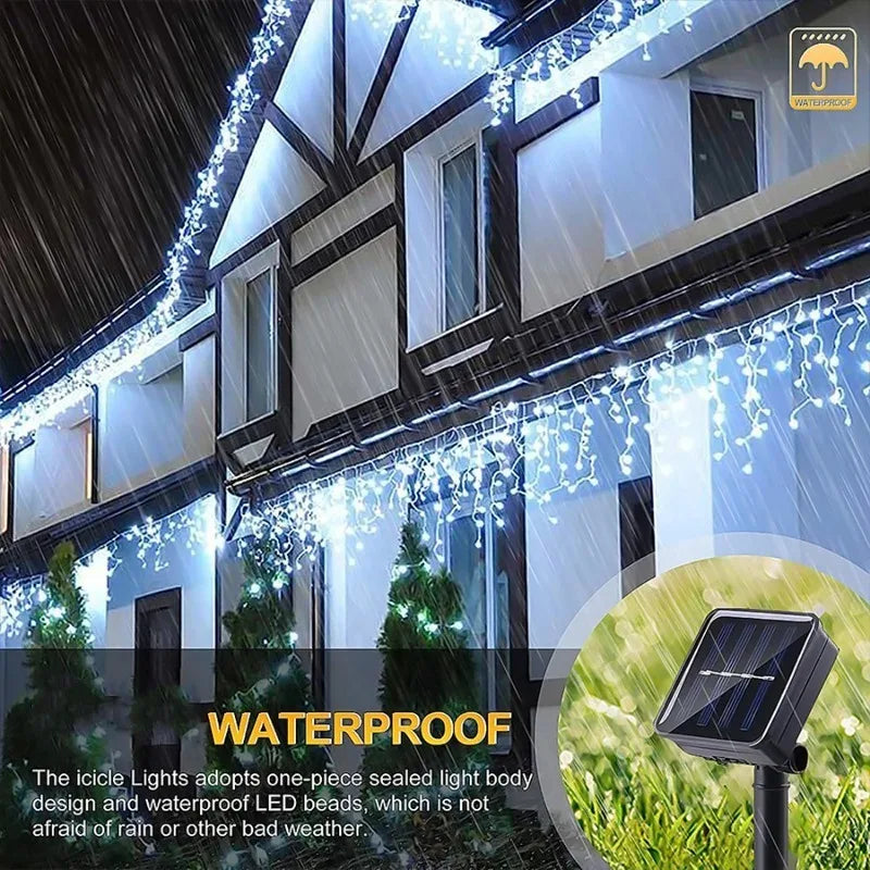 New Solar Icicle LED Lights Waterproof Outdoor Garden Lights 8 Modes Decorative Lamp for Home Party Patio Yard Balcony Decor