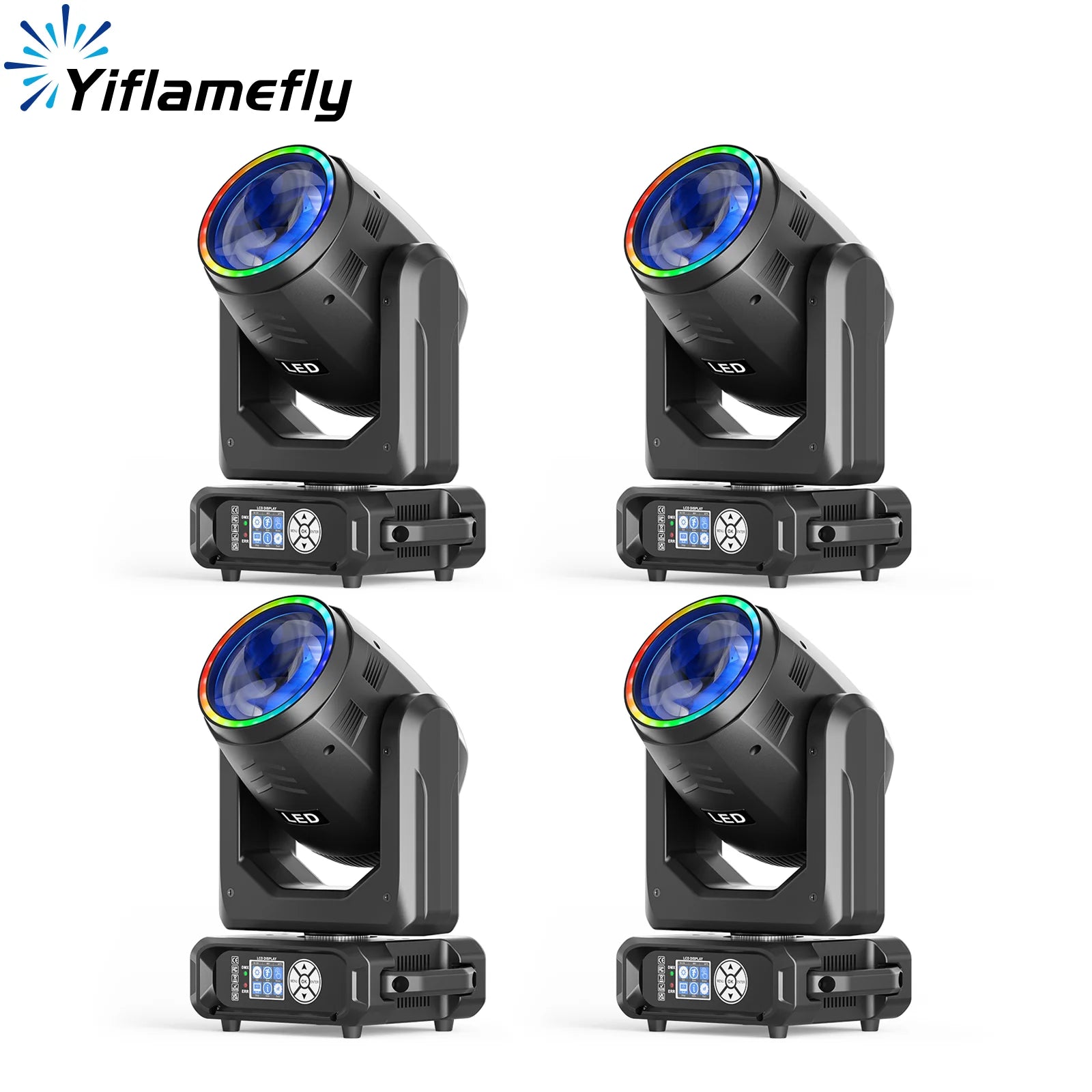 Yiflamefly 4Pcs 230W Beam Moving Head Lights With Light Strip 15Gobos&12Colors Stage Lights DMX DJ Lights For Wedding Party Bar