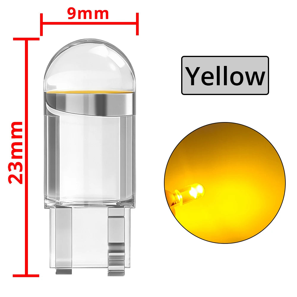 10Pcs Glass Cob LED Car Bulbs W5W 194 T10 Wedge License Plate Lamp Dome Light White Auto Interior Reading Running Parking Backup