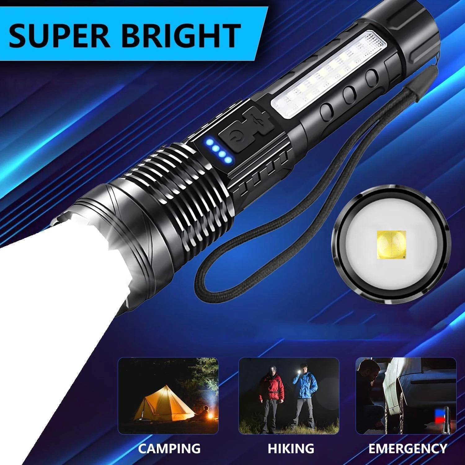 Rechargeable LED Flashlights, Super Bright Handheld Flashlight, 7 Modes with COB Work Light, Tactical Flash Light for Home